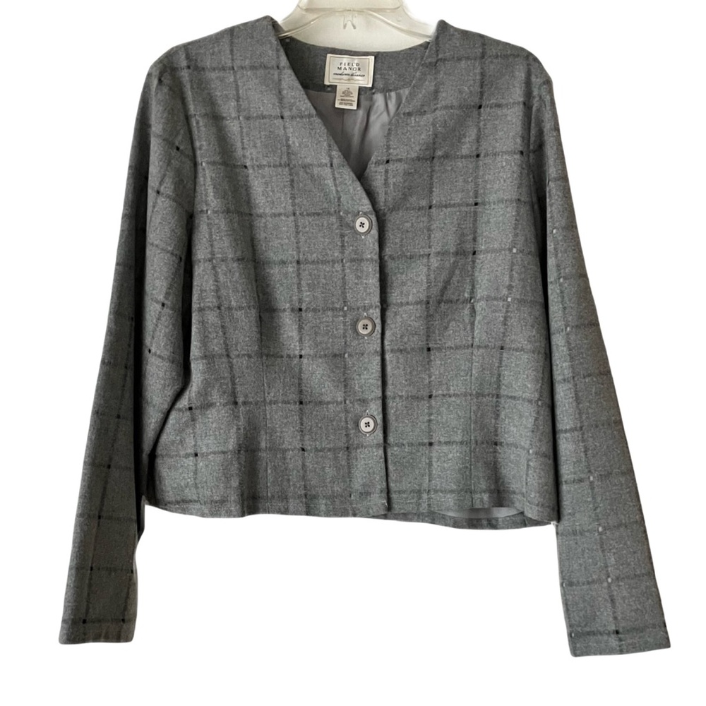 Vintage Field Manor Modern Classics Cropped Blazer, Sz. 14, Gray, Wool Blend